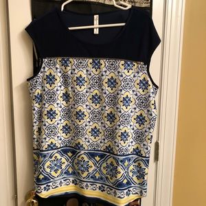 Navy, yellow, white blouse - L